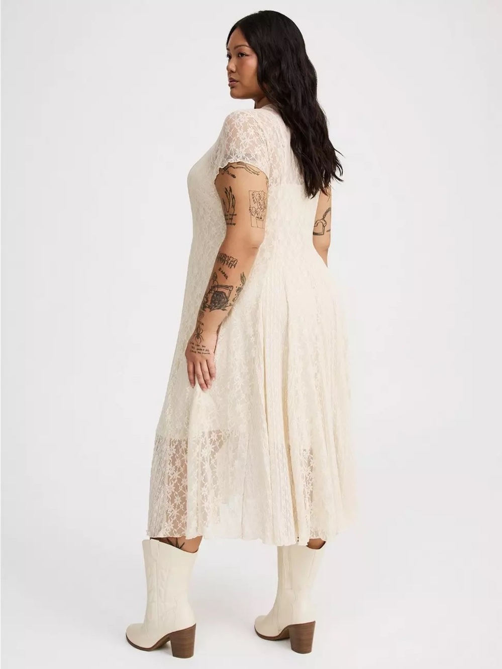 torrid Cream Lace Midi Dress with Short Sleeves
